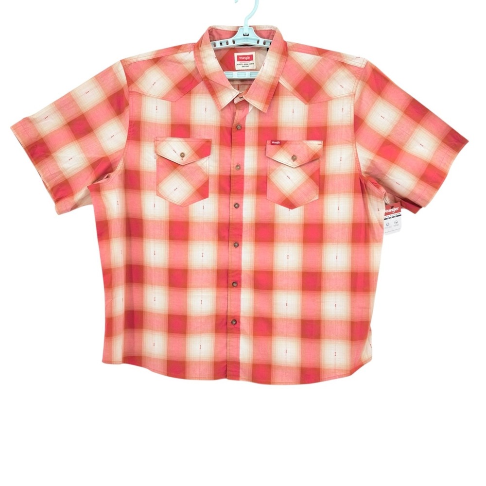 Wrangler Men's Cowboy Red/Tan Plaid Short Sleeve Button-Up Shirt Size 3XL NWT